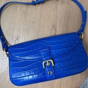 Electric Blue Croc-Embossed Shoulder Bag